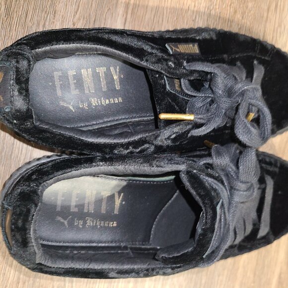 Puma X Fenty By Rihanna women 7.5 Creeper Black Velvet Wedge Shoes Sneaker - Picture 4 of 8